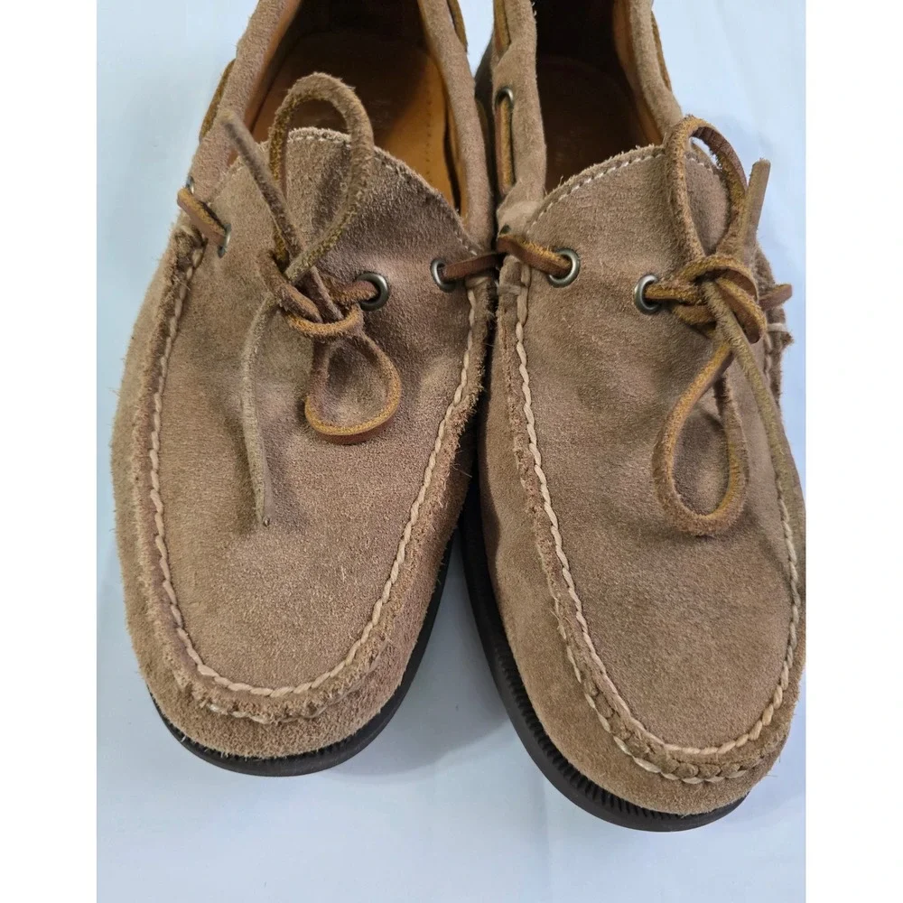 J.Crew Mens Ludlow Suede Boat Shoes Tan Brown Vibram Sole Loafers Size 8.5